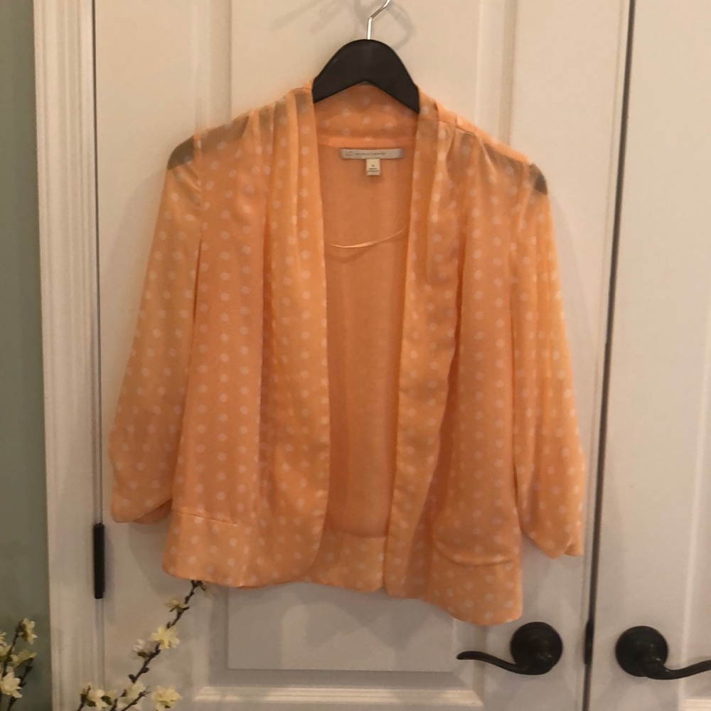 Peach polka-dot sheer open front blouse